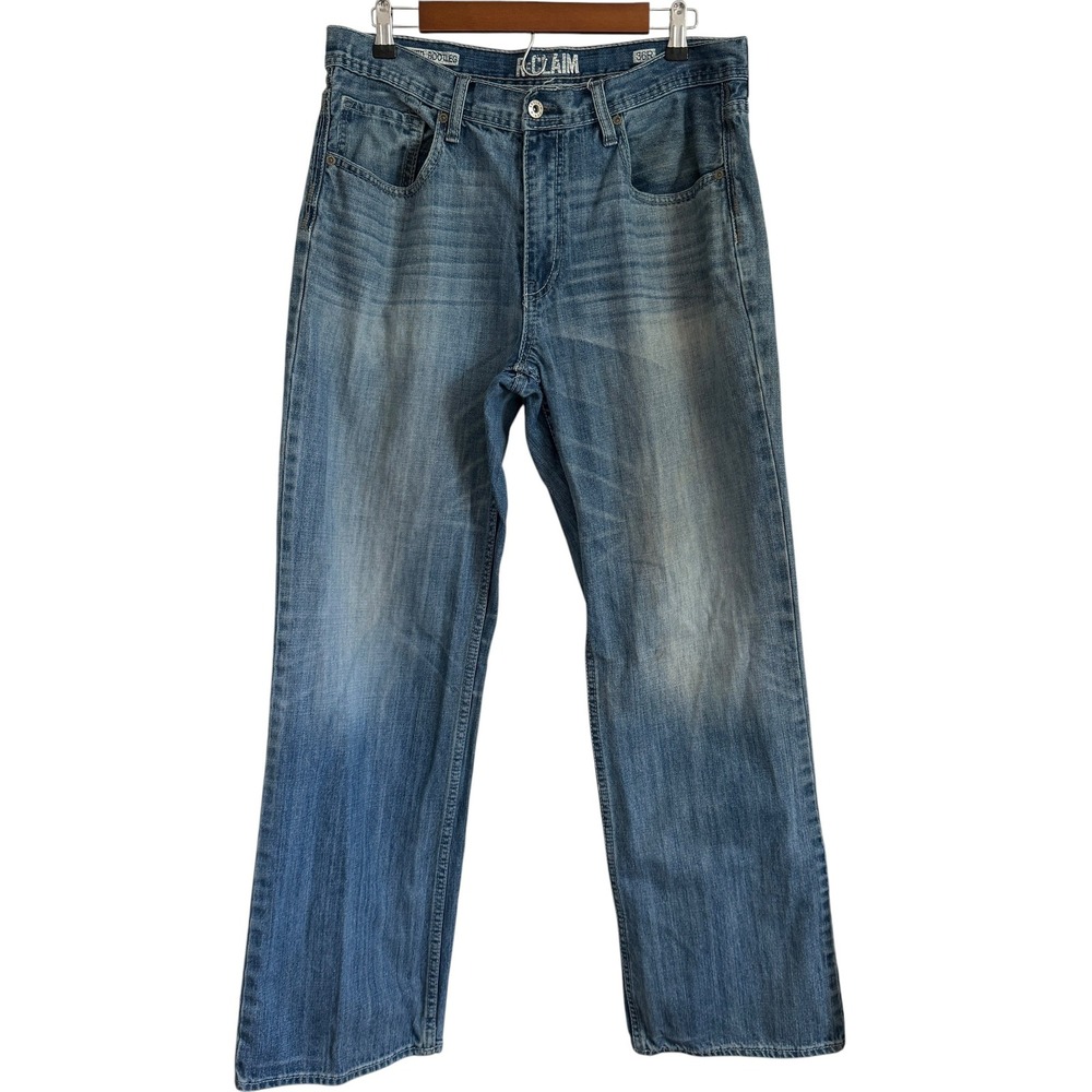 Reclaim Relaxed Bootleg Jeans Mens 36x32 Cotton Medium Wash Whiskered Indie